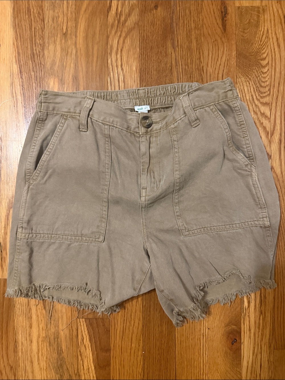 aerie Taupe Frayed-Hem Utility Shorts
